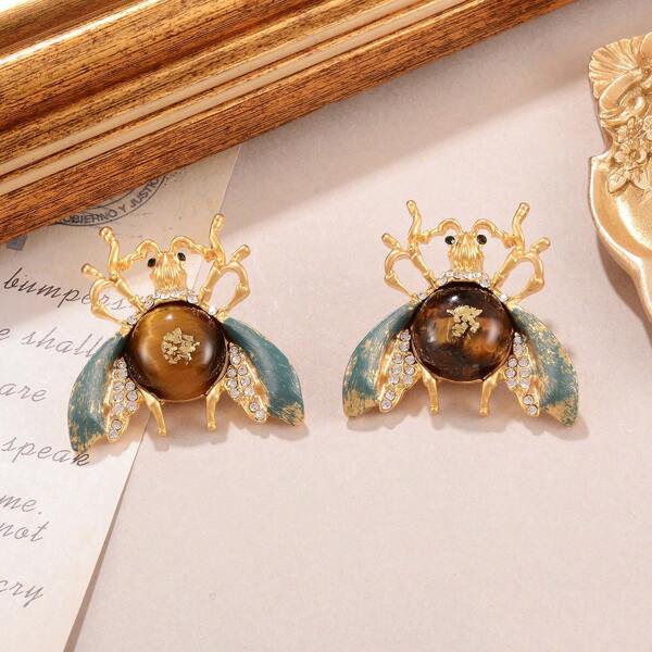 1 Pair Fashionable Elegant Retro Bee Design Creative 2025 New Copper Plated Party Gift Earrings For Women