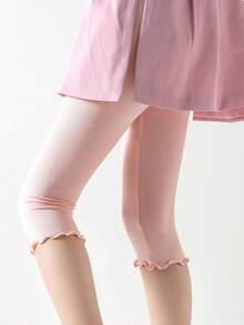 1/2/3 双女童可爱荷叶边针织紧身裤,有弹性,适合春、夏、秋季 - 彩色 - 查看 5