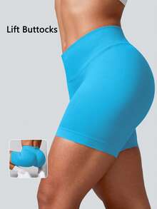 NcmRyu Women Solid Color Short Tight-Fitting Versatile Running Exercise Training Shorts Fall Clothes For Women - 藍色 - 查看 7