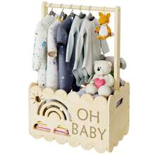Caja de madera personalizada para ropa de bebé con percha, cajitas de madera personalizadas para baby shower, canasta de madera sin terminar para felicitaciones - color madera - Ver 9