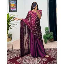 Burgundy Foil Work Readymade Saree Gown Stitched Blouse - Burgundy - View 3