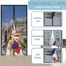 Summer Anti-Mosquito Magnetic Screen Door Curtain - No Drilling Installation, Pet Friendly Soft Mesh Double-Sided Tape & Push Pin Design, 4-Piece Privacy & Light Control, Fit Most Doors, No Drilling Needed Modern Home Decor, Polyester Material
