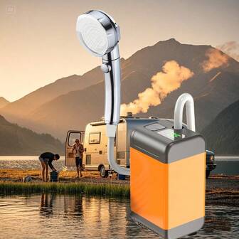便携式可充电淋浴水泵套件，带淋浴喷头和水温监测器，适用于户外/露营/租赁紧急沐浴