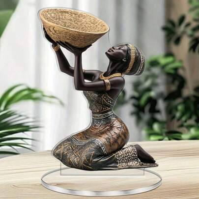 African Woman Acrylic Desktop Decor Figurine - Decorative Art Style, Inspiring Theme, Multi-Functional Use, Acrylic Material, Desktop Placement - Home Decor, Collectable And Ideal Christmas Gift