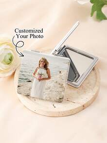 1 buc Oglindă compactă cu fotografie personalizată, Oglindă de buzunar cu imagine personalizată, Oglindă de machiaj cu nume personalizată, Cadou pentru domnișoare de onoare de nuntă, Frumusețe și sănătate, Toamnă elegantă, Cadou perfect pentru suvenir de nuntă