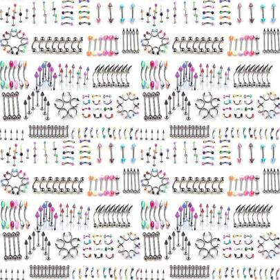 Local Shipping 2025 New 110 PCS Body Jewelry Piercing Eyebrow Navel Belly Tongue Lip Bar Ring 22 Styles