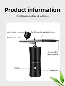 1 Set Cordless Airbrush Kit, With Detachable Extension Hose, 0.3mm Dual-Action Airbrush, 3 Jars, Cleaning Brush, USB Cable, Air Compressor, 0.3mm Micro Spray Nozzle, 1000mAh Rechargeable Battery, Home Use High Pressure Sprayer, Moisturizing Atomizer, Suitable For Model, Nail Art, Auto Painting, Beauty Spraying Tools, DIY Crafts Gift - 彩色 - 查看 2