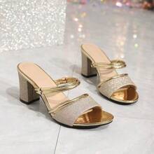 Sexy PU Leather Buckle High Heel Shoes, Party & Beach - Gold - View 1