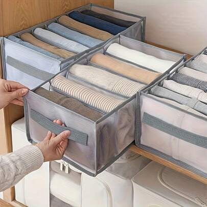 손잡이가 달린 7칸 패브릭 옷 정리함 - 청바지, 티셔츠 및 접힌 의류 보관용 빨 수 있는 서랍 칸막이, 나일론 소재, 침실 및 옷장 정리에 이상적, 옷장 정리함 세련된 칼라 내구성 있는 원단, 옷장 정리함 및 보관 기숙사 방 필수품 옷장 정리 및 보관