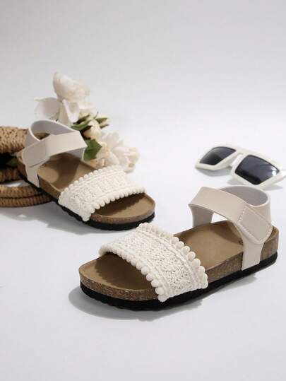 1 Pair Girls & Teens Comfortable Soft Cork Princess Style Casual Bohemian Flat Sandals, Suitable For 3-14 Years Old, Vacation Beach & Everyday Wear, Summer