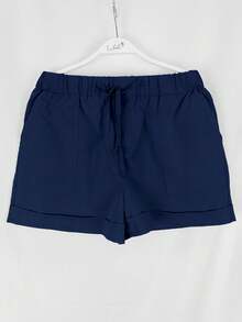 Women's Solid Color Simple Daily Casual Shorts  Plain    Casual    Pocket  Knot  Drawstring - 藏蓝色 - 查看 2
