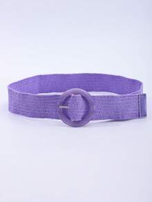 1pc Women's Elastic Woven Wide Bohemian Style Round Buckle Faux Fur Belt Summer, School Fall, Autumn, Halloween - A - View 9