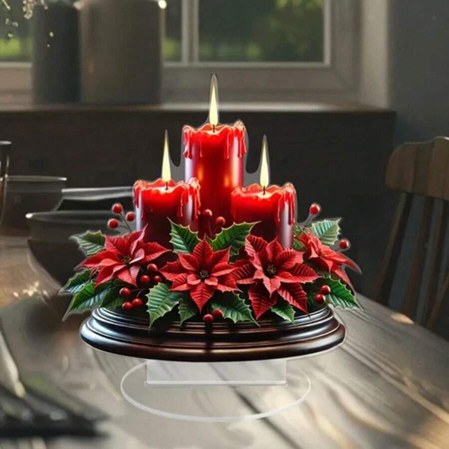 Decoración de vela roja plana de acrílico 2D para el Día de Acción de Gracias - Símbolo de bendición elegante, adecuado para el hogar y la oficina, perfecto para el dormitorio, la cafetería, la sala de estar, el jardín y el balcón