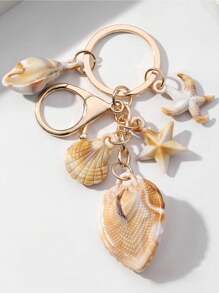 1 Pieza Llavero unisex de concha natural de dos tonos con colgantes de nube, estrella de mar y concha de trompeta. Serie de playa de verano, gran regalo para amigos, accesorios de llavero, llaveros para mujeres, pequeños regalos, regalos para ella, accesorios de coche de escuela, gótico lindo Y2k