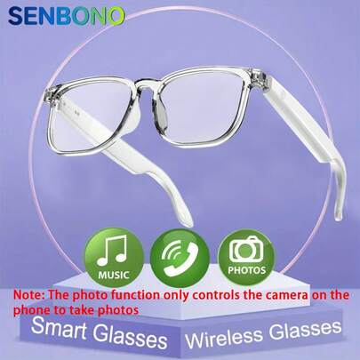  SENBONO 新款智能眼镜，多功能太阳镜，通话，音乐播放，户外运动耳机，可充电，高清镜片，先进技术，男女通用，触控灵敏