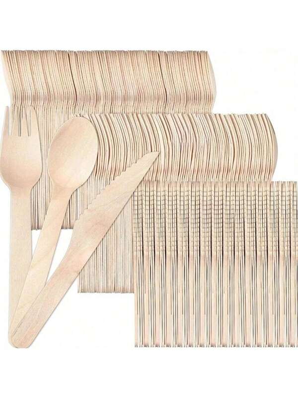 7/12/25/50/100pcs High Quality Wooden Cutlery Set - Knife, Fork, Spoon, Salad Forks, Ideal For Parties, Birthdays, Weddings, Home Decor, Ice Cream Spoons, Cake Forks, Salad And Dessert Forks, Kitchen, Christmas Gifts