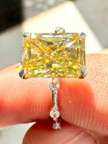 1pc Elegant Luxurious Square Yellow Ring,Four-Prong Setting, Perfect For Weddings, Engagements, Anniversaries, Valentine'S Day, And Birthday Gifts, Wedding Jewelr(No Box)