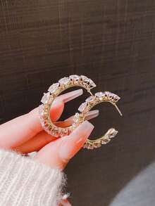 镶嵌黑色锆石耳环，时尚百搭耳环，超闪亮个性耳饰 - 黑色 - 查看 6