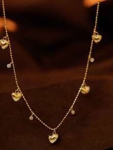 1 件 S925 纯银原创泡泡心形方晶锆石吊坠项链，优雅女士日常佩戴，节日派对礼物珠宝 - 泡泡愛心女士項鍊 - 查看 6