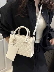 Lightweight,Business Casual Double Handle Square Bag For Teen Girls Women College Students,Rookies & White-Collar Workers Perfect For Office,College,Work ,Business,Commute,Outdoors, Travel, Outings - White - View 3