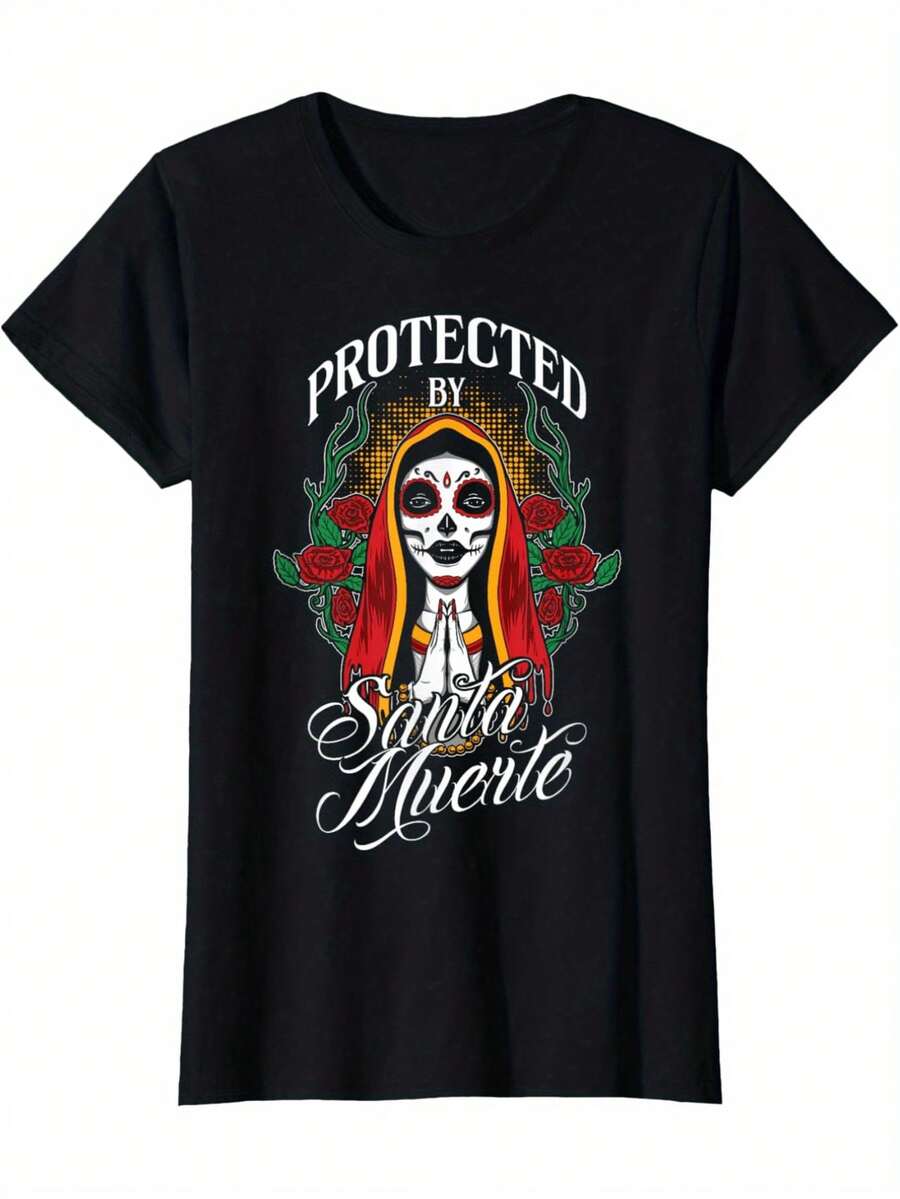 Camiseta de algodón con estampado casual de moda para mujer - Negro - Ver 1