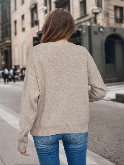 1pc Girls Casual Thick Pullover Sweater, Warm & Soft Solid Color Knitted Sweater For Students, Autumn/Winter