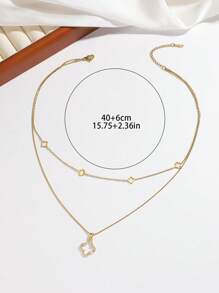 1 Peça Colar de Mulher de Trevos de Quatro Folhas Vazados, Diamante com Aço Titanium Não Desbotante, Adequado para Uso Diário, Presente, Festa