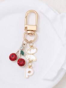 1 件可爱甜美亚克力樱桃字母钥匙扣不锈钢 26 个字母钥匙圈适用于手提包背包汽车钥匙 - 优雅女士节日礼物。背包装饰钥匙扣 - 彩色 - 查看 11