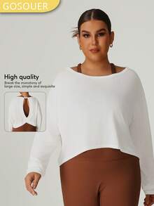 Women Plus Size Plus Size Lightweight Breathable Hollow Back Leisure Fitness Sport Long Sleeve T-Shirt Cover-Up Blouses Top - 白色 - 查看 2