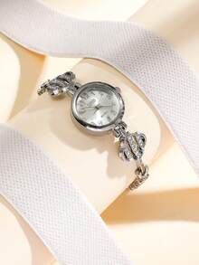 Women's Fashion Minimalist Round Heart Pattern Mixed Scale Diamond-Set Heart Quartz Watch 1pc/Set - Rose Gold - View 6