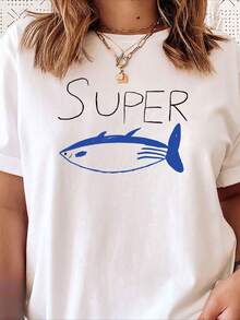 Unisex Tuna Fish Shirt, Super Tuna Jin Shirt, Kpop Shirt, Super Tuna Oversized Short Sleeve Classic Heavy Cotton T Shirt Summer Casual Top - 白色 - 查看 1