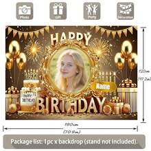 1 قطعة خلفية متخصصة للصور واسم بخلفية ذهبية "عيد ميلاد سعيد" ، بالون ذهبي ، لافتة كعكة ، صندوق هدايا معزز ، تصميم زهري لحفل عيد الميلاد وحفل استحمام العروس واكسسوارات الحفلات ، خلفية للتصوير الفوتوغرافي، لافتة قماش فينيل - متعدد الألوان - مشاهدة 5
