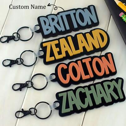Backpack Name Keychain Water Bottle Name Tag Personalized Custom Name Plate Diaper Bag Tag For Boy Sports Keychain Back To School, ,Colorful,Cute,Adorable,Funny,Kawaii,Y2K,Stylish,Unisex,Casual,Custom,Personalized,Unique,Customized,Ideal Gifts For Him,Ideal Gifts For Her,Her,Boyfriend,Girlfriend,Family,Friends,Delicate Romance,Winter Grace