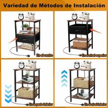 Mesita de Noche con Estación de Carga,Mesita de Noche Vintage para Recámara con 1 Cajones,Mesa de Noche para Recámara con 2 Enchufes y 2 USB,Patas Ajustables,Mesa Auxiliar,Buro para Dormitorio y Sálon - Marrón - Ver 3