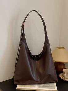 今年流行的大号托特包女士新款时尚设计单肩包时尚女士手提包 - 巧克力棕 - 查看 7