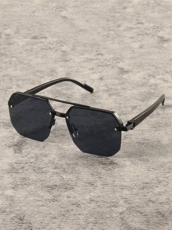 1pc Fashion Personalized Double Bridge Half-Rim Men Fashion Glasses, High-End Business Style Metal Frame Outdoor Vacation Travel Casual Decoration Glasses