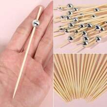200 pièces Brochettes en bambou, design de perles de fantaisie rondes, convient pour la cuisine, la table, les salades de fruits, les mariages, les événements de fête, convient pour le Ramadan ou les fêtes, couleur argent