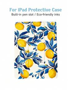1pc Lemon, Leaves Print Tablet Sleeve With Pencil Slot, Anti-Drop, Sleep/Wake Compatible, Fits , And IPad - Multicolor - View 6
