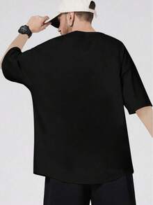 Camiseta gráfica audaz para hombres - Diseño impreso en 3D "No soy grosero", camiseta de algodón de corte relajado con cuello redondo, lavable a máquina, perfecta para la diversión al aire libre en verano, ropa de ocio al aire libre| Camiseta con gráfico de calavera| Elasticidad media - Negro - Ver 4