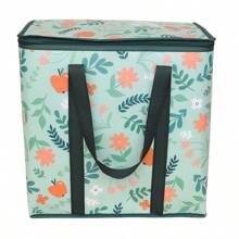 Bolsa de supermercado reutilizable y grande con diseño floral, aislada - Bolsa aislada, recipiente aislado, puede mantener los alimentos calientes/frescos durante mucho tiempo, cierre superior duradero con cremallera, interior espacioso con bolsillo de almacenamiento, perfecto para catering, entrega de pizza, barbacoa y picnics al aire libre, bolsa escolar para regreso a clases, bolsa de almuerzo para mujeres, bolsa refrigeradora, accesorios de picnic