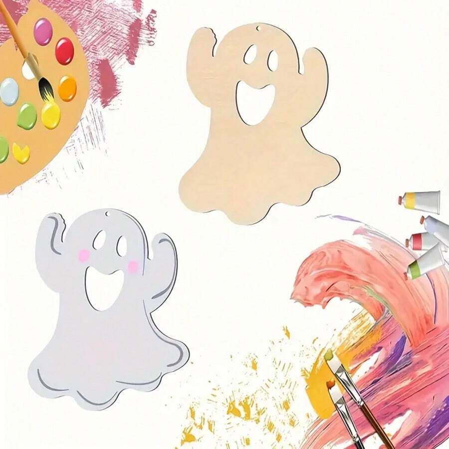 10-Pack Wooden Ghost Shapes For DIY Crafts - Unfinished Wood Cutouts For Painting, Graffiti Art, Wedding, Christmas, Halloween, Easter, Thanksgiving Hanging Decorations, No Feathers, Electricity-Free - Primary Color - View 1