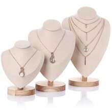 Velluto Ritratto Collana Display Ciondolo Organizzatore Espositore Gioielli Manichino Gioielli Busto Collana Ciondolo Vetrina - 米色 - 查看 2