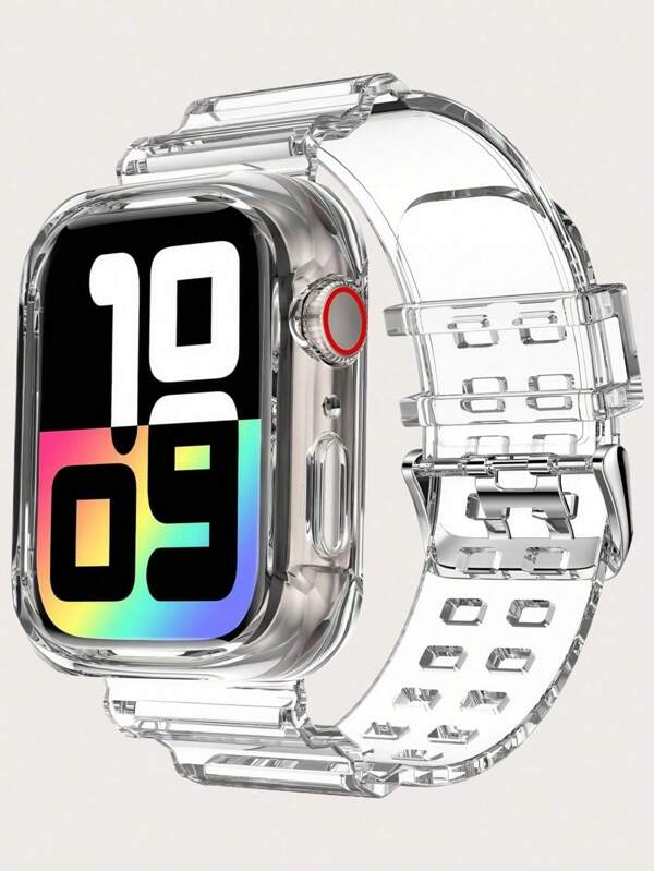 2 In 1 Crystal Clear Band With Bumper Case Compatible With Apple Watch 38/40/41/42/44/45/46/49mm,Jelly Sports Protective Replacement Wristband Strap Compatible With IWatch 10/9/8/7/6/5/4/3/2/1/SE Women Man