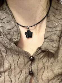 5 件天然石星形吊坠项链，酷炫甜美皮革绳颈链，独特高端时尚嘻哈项链，适合女士 - 彩色 - 查看 5