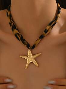 1 pieza Collar bohemio con colgante de leopardo, cuentas grandes, concha, flor y corazón para mujer, collar tipo gargantilla para playa, joyería de regalo