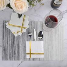 20/40 Stück weiß und goldener Folie 2-lagige Cocktail Servietten 16,5 cm, Einweg Party Lunch Servietten, Gast Handtücher, dekorative Papier Getränke Servietten für Geburtstag Dekorationen, Hochzeitsjubiläum, Abschlussfeier, Weihnachtsparty Gastgeschenke (Weiß und Silber)