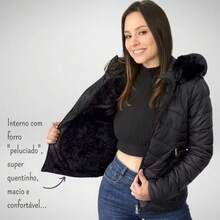 Women's Puffer Jacket Plush Lined With Removable Hood Simple Casual Party - màu đen - Xem 1