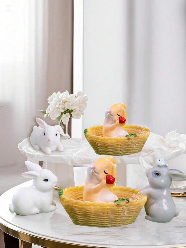 Set de 7 estatuillas de conejos en miniatura, figuras de conejitos de pascua de resina para decoración de paisaje, decoración de micro jardín, decoración para tarta