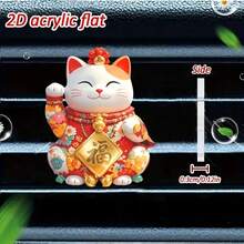 [2D Flat] Classic Maneki-Neko (Fortune Cat) Pattern Car Air Vent Clip On Aromatherapy Diffuser, Luxury Cartoon Decor Gift, Fashionable Car Interior Accessory, Clip-On Air Freshener - Acrylic Fragrance Diffuser - one-size - View 9