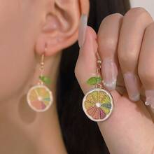 2 Pcs Summer Cute Original Colorful Alloy Lemon Slices Dangle Earrings For Women Daily Wear